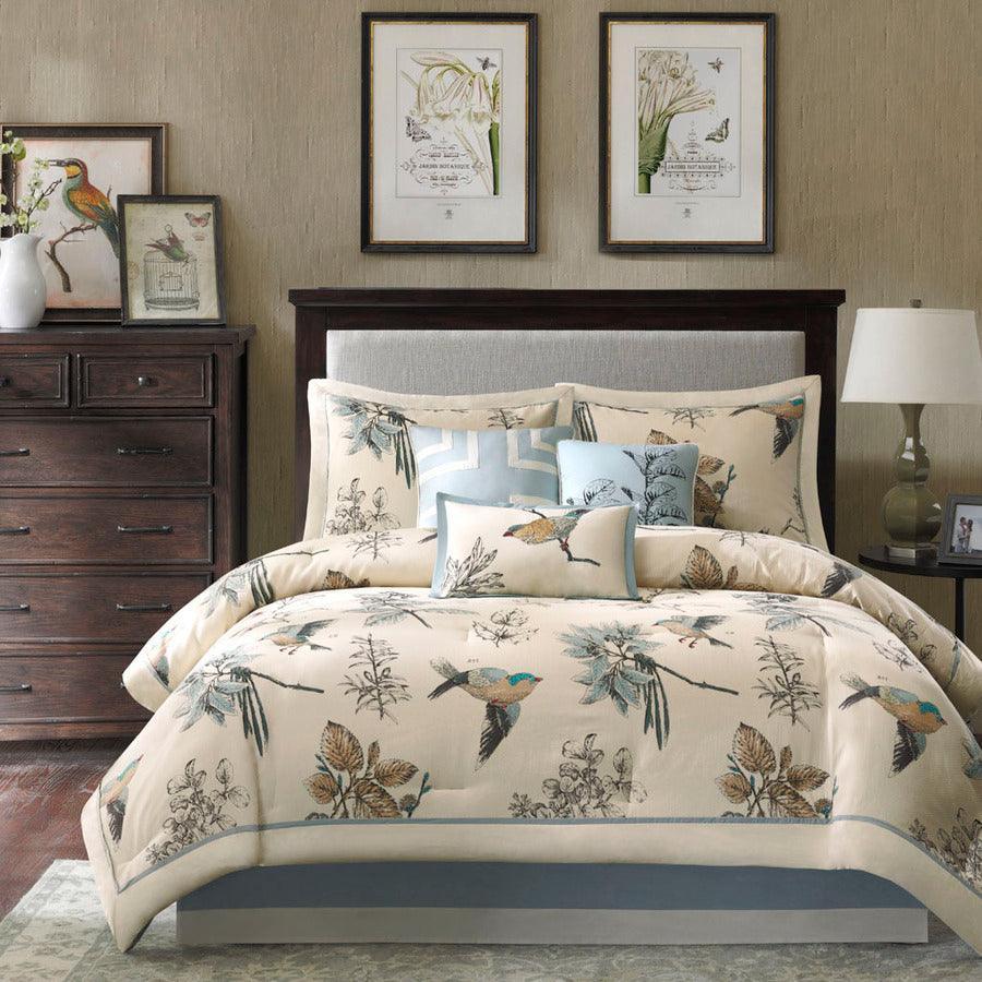 Quincy 7 Piece 26 " W Comforter Set Khaki Queen Olliix.com