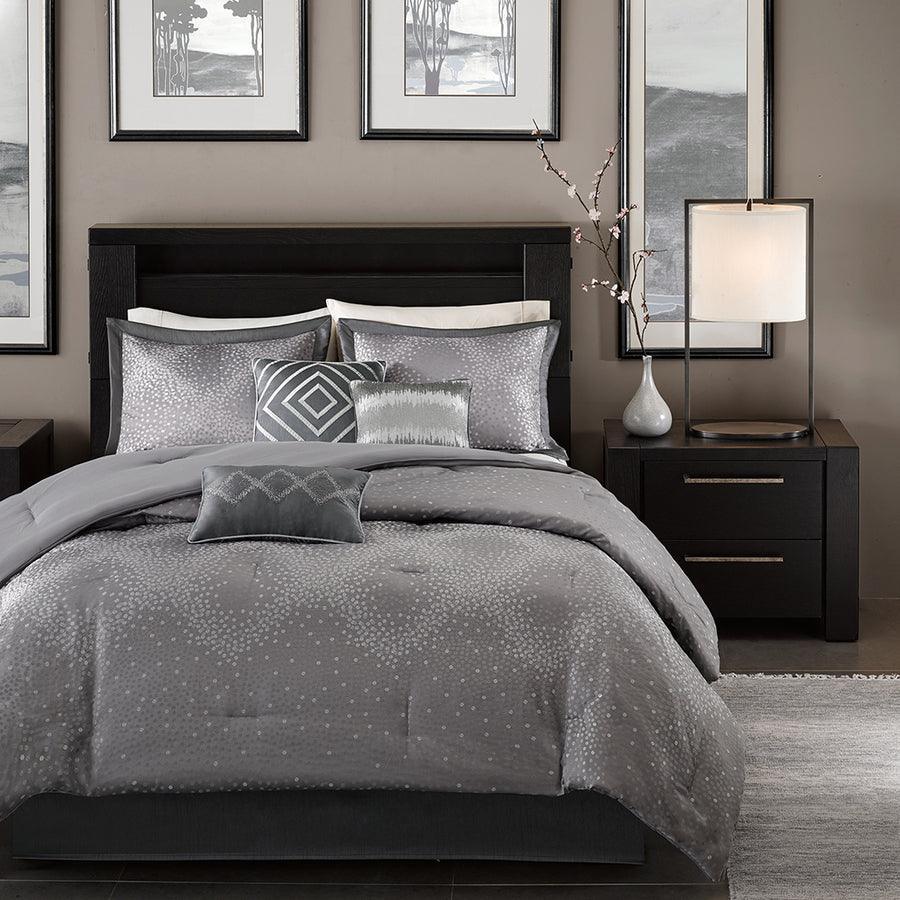 Quinn Global Inspired 7 Piece Comforter Set Gray Queen Olliix.com