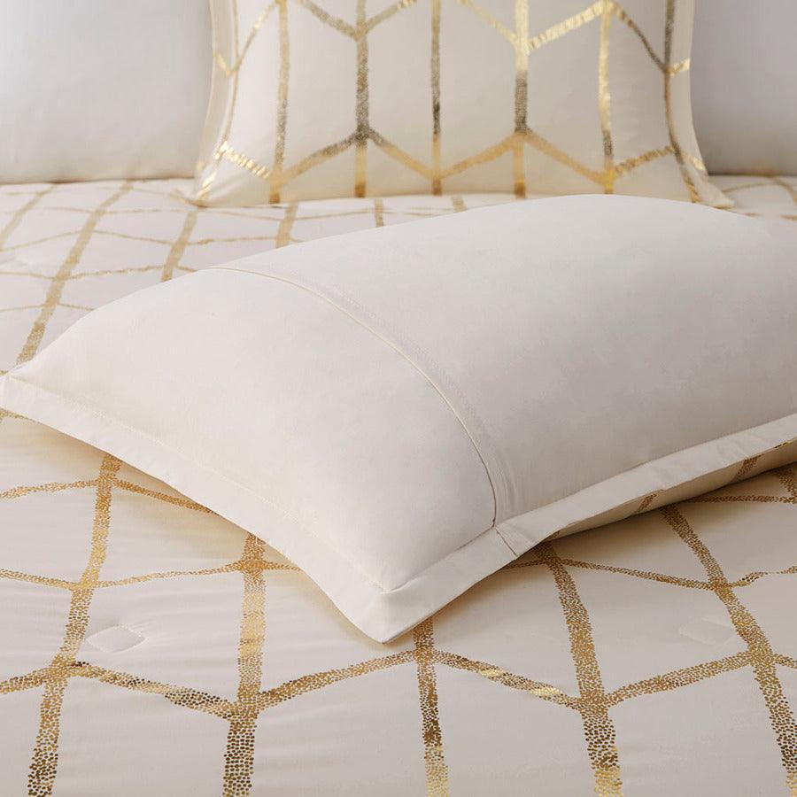 Raina 26 " W Metallic Printed Comforter Set Ivory & Gold Twin/Twin XL Olliix.com