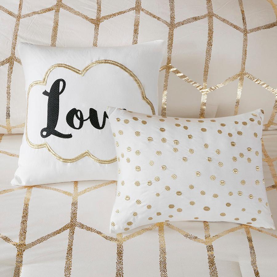 Raina 26 " W Metallic Printed Comforter Set Ivory & Gold Twin/Twin XL Olliix.com