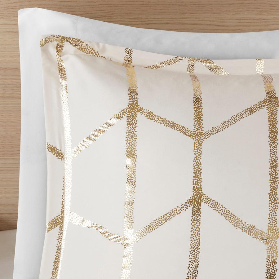 Raina 26 " W Metallic Printed Comforter Set Ivory & Gold Twin/Twin XL Olliix.com