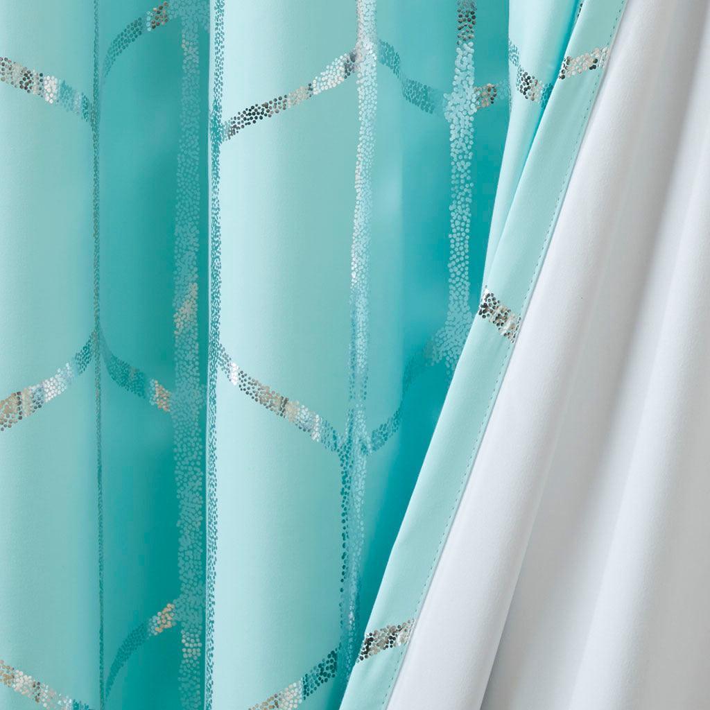 Raina 63" Total Blackout Metallic Print Grommet Top Curtain Aqua & Silver Olliix.com