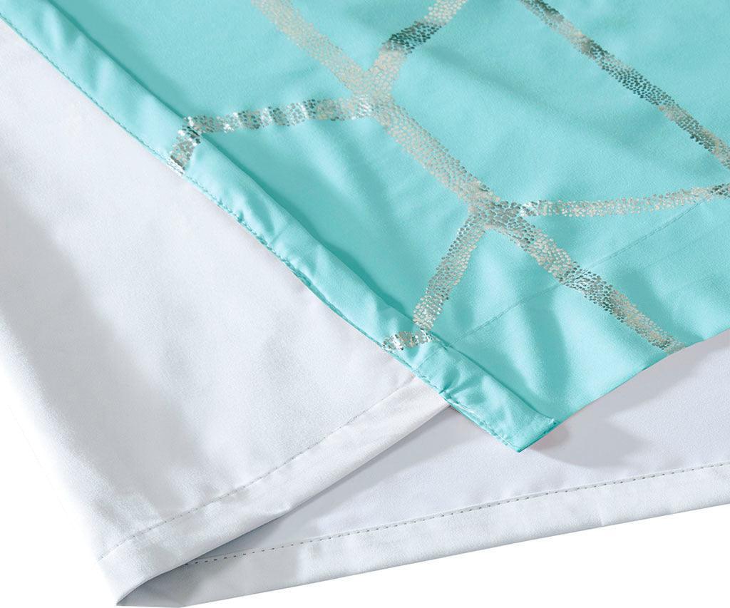 Raina 63" Total Blackout Metallic Print Grommet Top Curtain Aqua & Silver Olliix.com