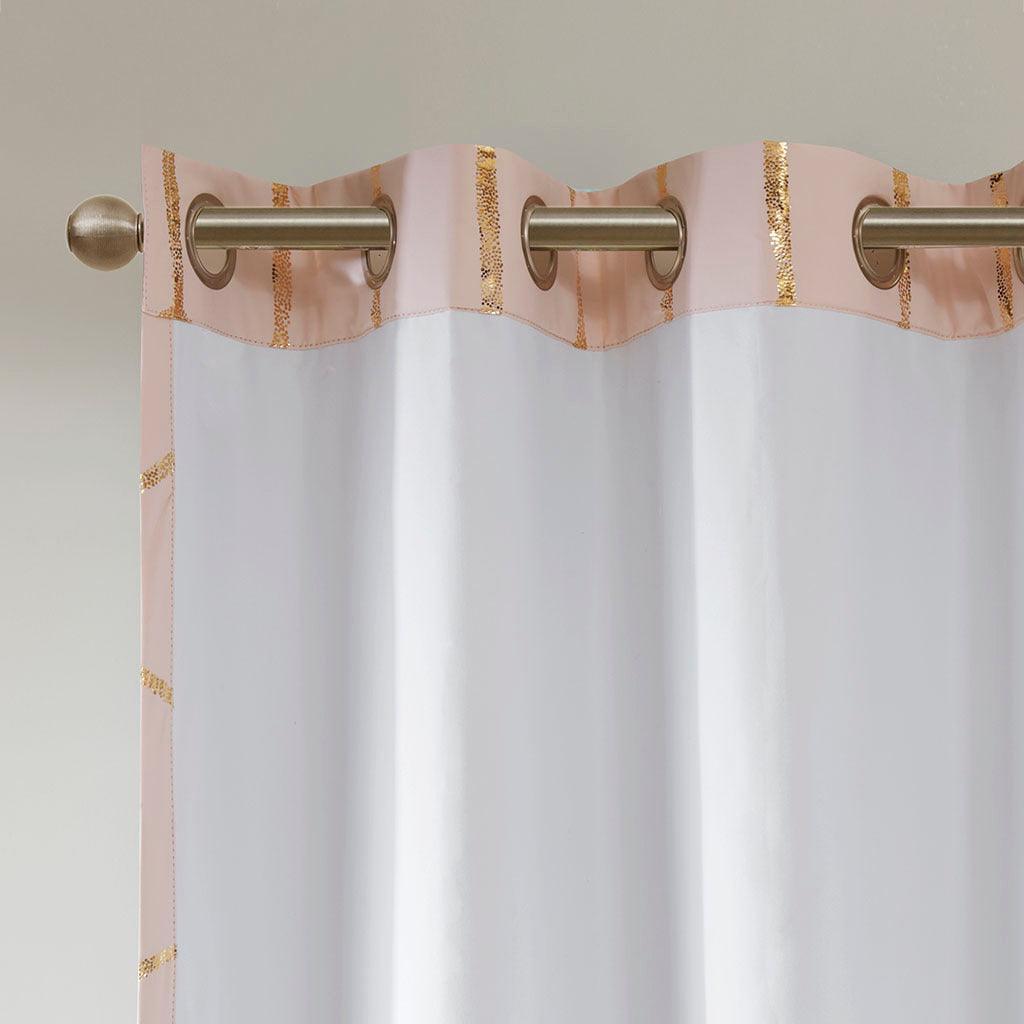 Raina 63" Total Blackout Metallic Print Grommet Top Curtain Blush & Gold Olliix.com