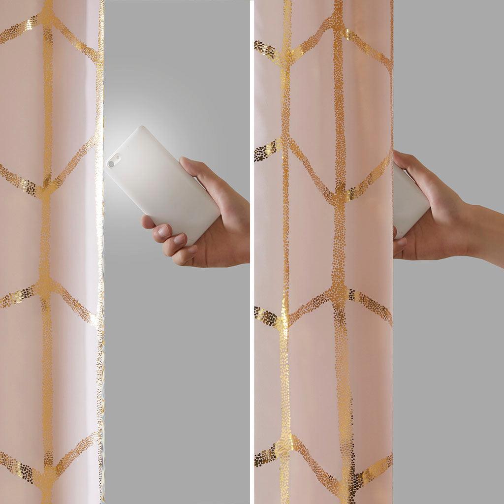 Raina 63" Total Blackout Metallic Print Grommet Top Curtain Blush & Gold Olliix.com