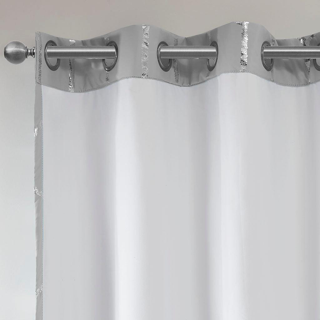 Raina 63" Total Blackout Metallic Print Grommet Top Curtain Gray & Silver Olliix.com