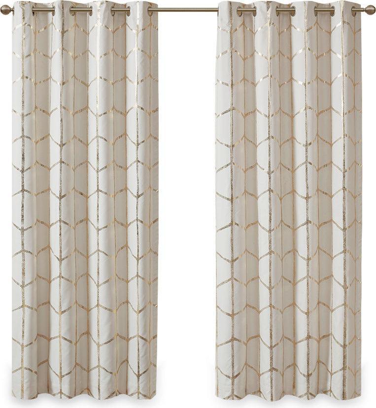 Raina 63" Total Blackout Metallic Print Grommet Top Curtain Ivory & Gold Olliix.com