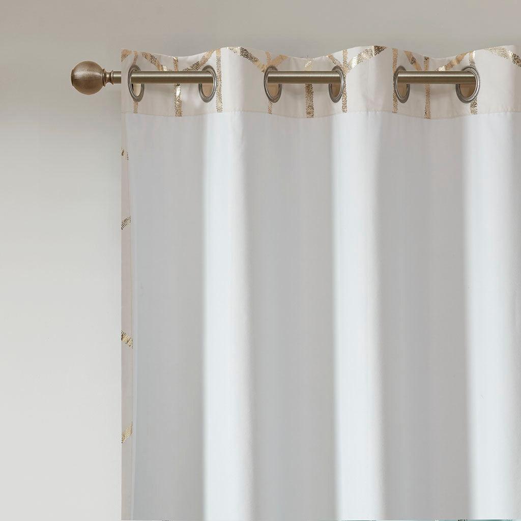 Raina 63" Total Blackout Metallic Print Grommet Top Curtain Ivory & Gold Olliix.com