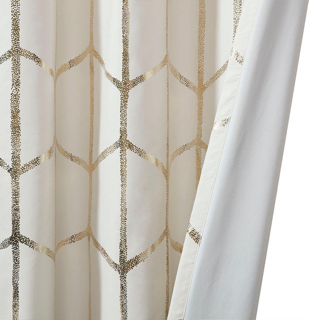 Raina 63" Total Blackout Metallic Print Grommet Top Curtain Ivory & Gold Olliix.com