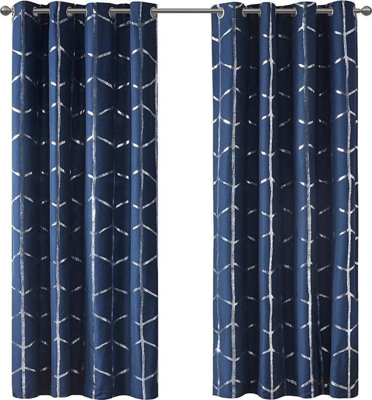 Raina 63" Total Blackout Metallic Print Grommet Top Curtain Navy Olliix.com