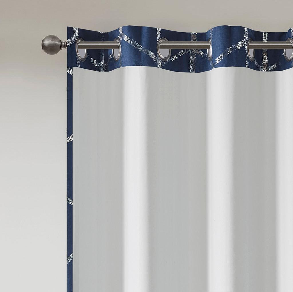 Raina 63" Total Blackout Metallic Print Grommet Top Curtain Navy Olliix.com