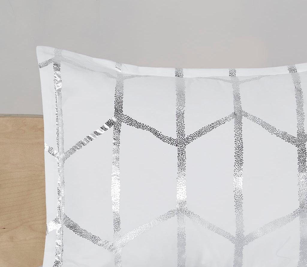 Raina Casual Metallic Printed Comforter Set White | Silver King/Cal King Olliix.com