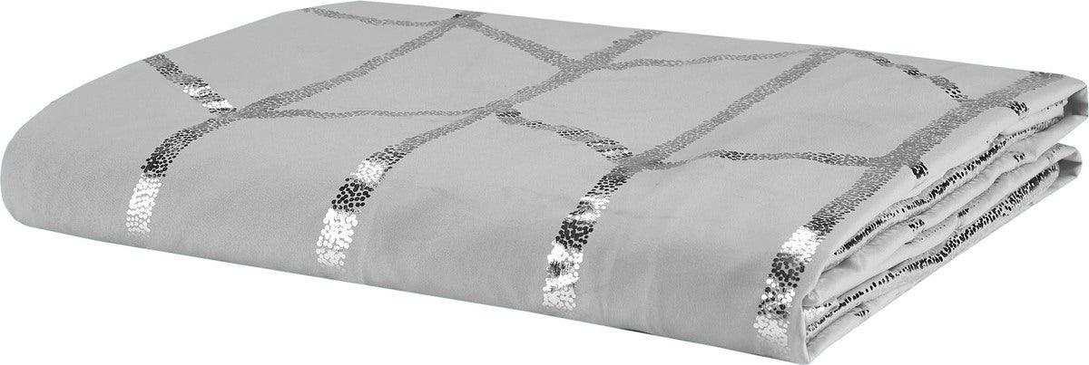 Raina King/California King Metallic Printed Duvet Cover Set Gray & Silver Olliix.com