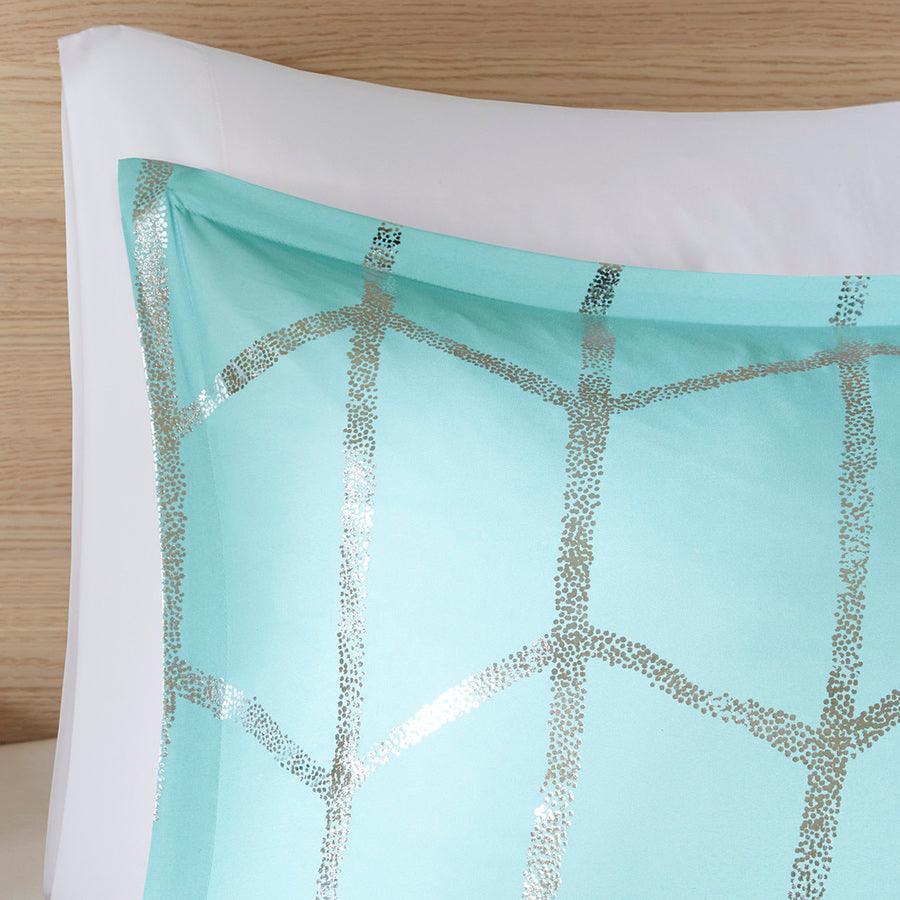 Raina Metallic 20 " D Printed Comforter Set Aqua & Silver Full/Queen Olliix.com