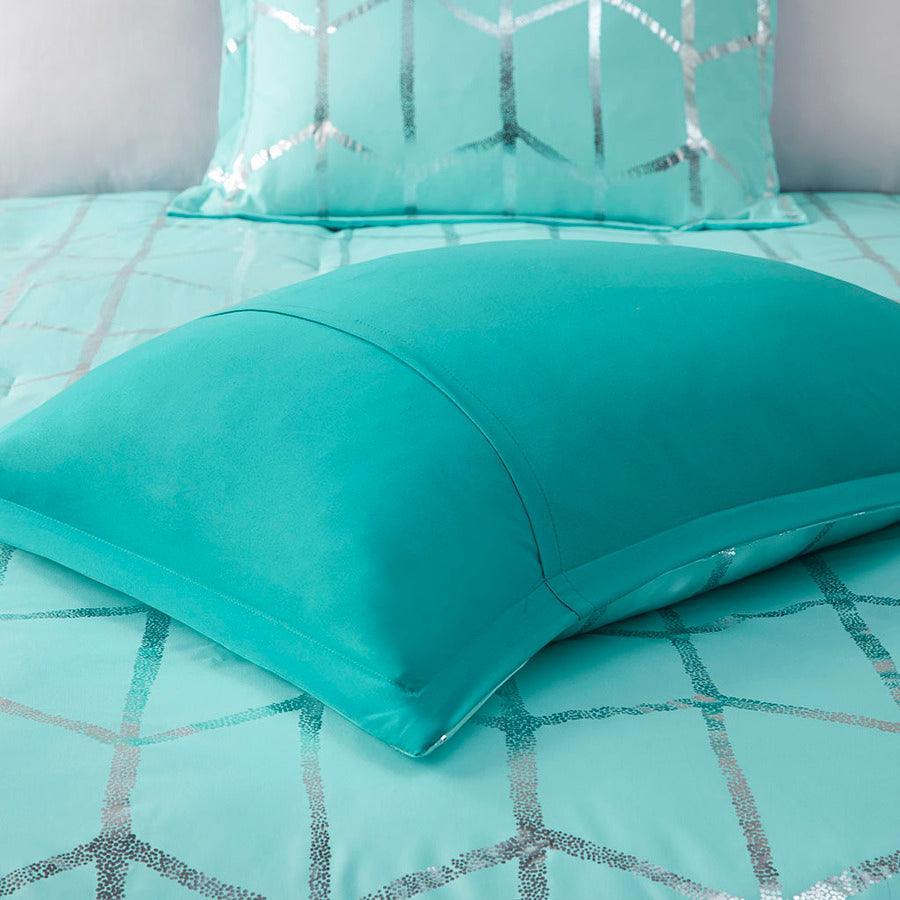 Raina Metallic 20 " D Printed Comforter Set Aqua & Silver Full/Queen Olliix.com