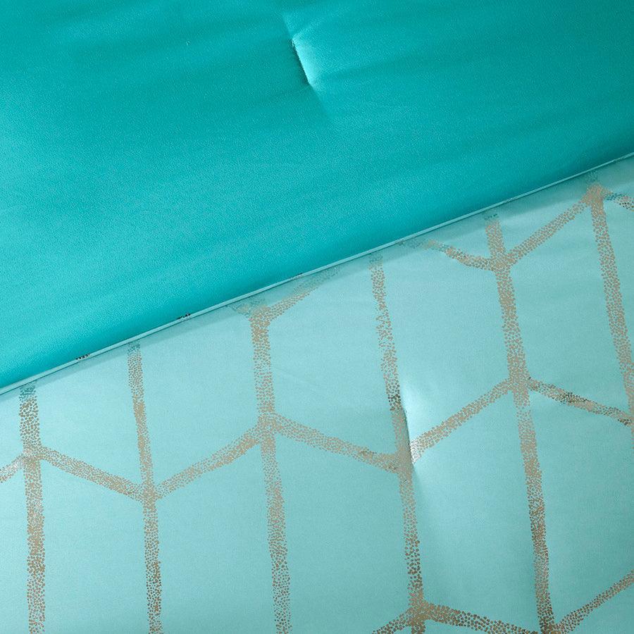 Raina Metallic 20 " D Printed Comforter Set Aqua & Silver Full/Queen Olliix.com