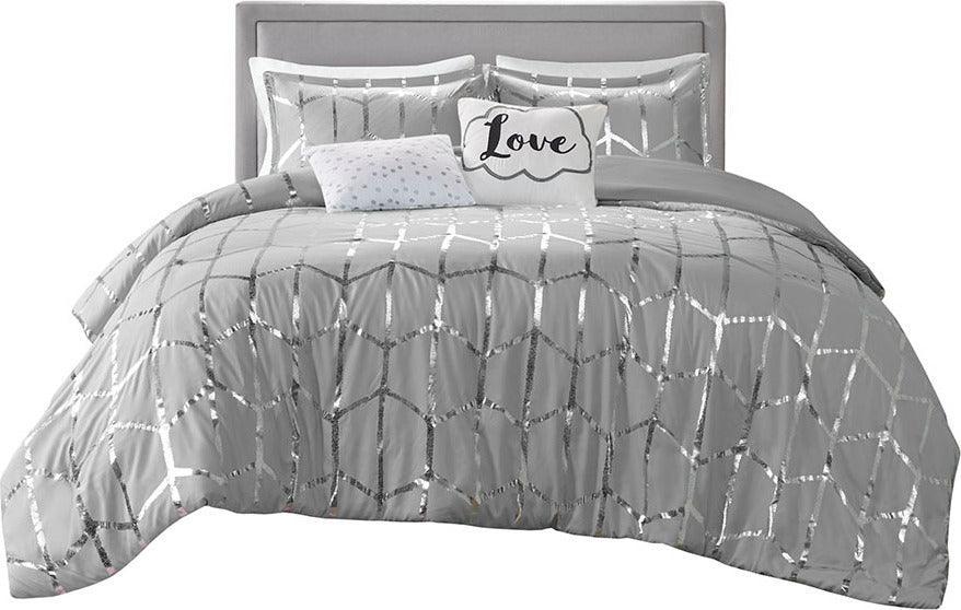 Raina Metallic 20 " D Printed Comforter Set Gray & Silver King/Cal King Olliix.com