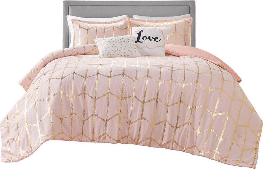 Raina Metallic Printed Comforter Set Blush & Gold King/Cal King Olliix.com