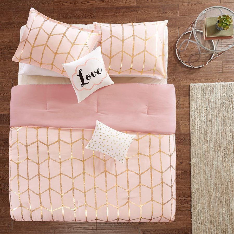 Raina Metallic Printed Comforter Set Blush & Gold King/Cal King Olliix.com