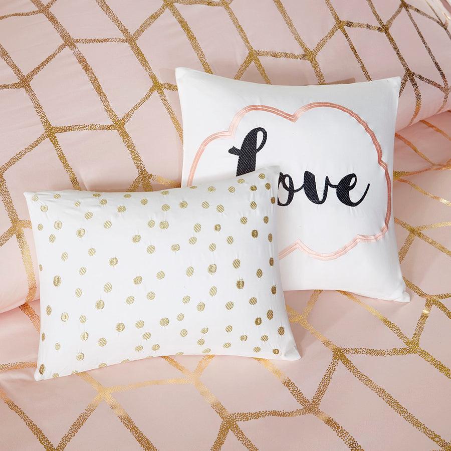 Raina Metallic Printed Comforter Set Blush & Gold King/Cal King Olliix.com