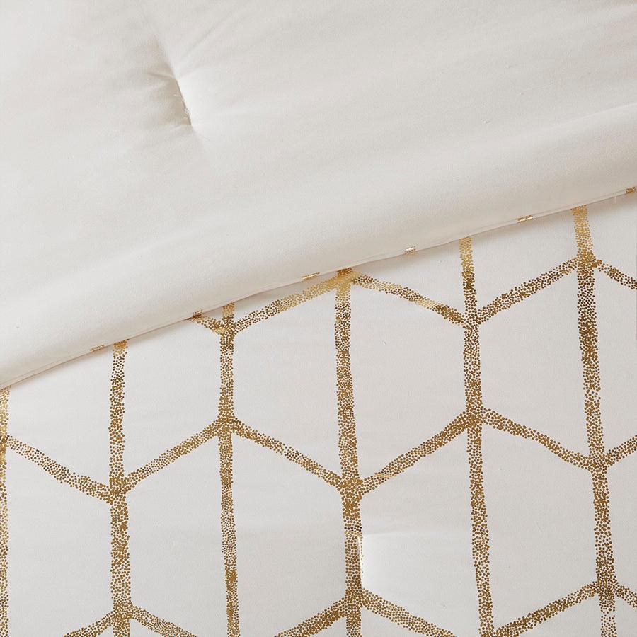 Raina Metallic Printed Comforter Set Ivory & Gold King/Cal King Olliix.com