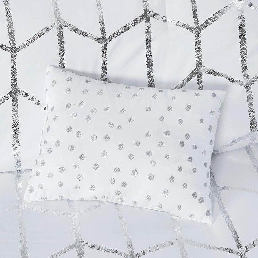 Raina Metallic Printed Comforter Set White & Silver Full/Queen Olliix.com