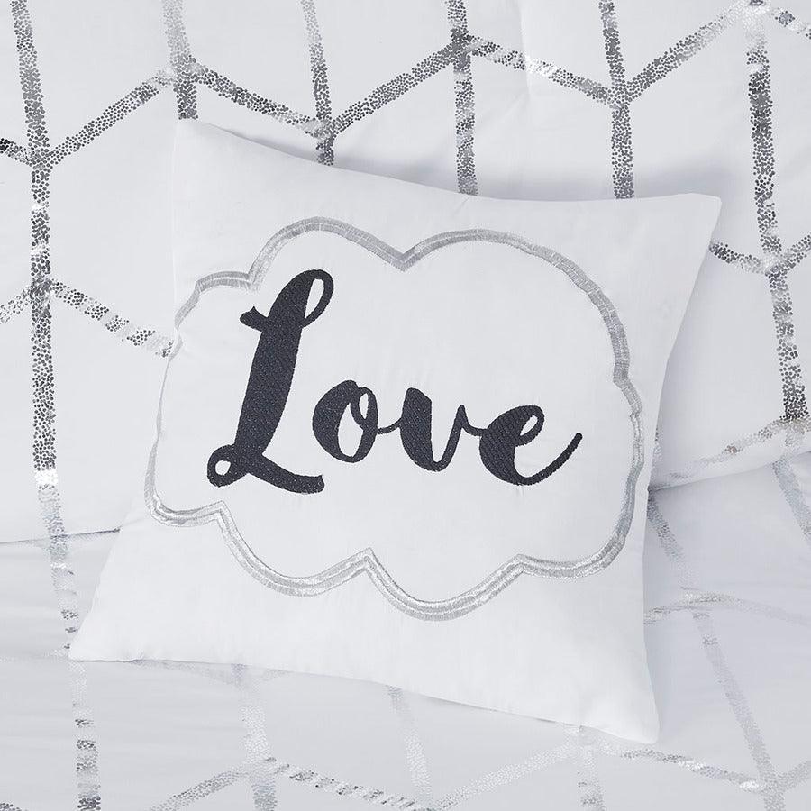 Raina Shabby Chic Metallic Printed Comforter Set White | Silver Twin/Twin XL Olliix.com