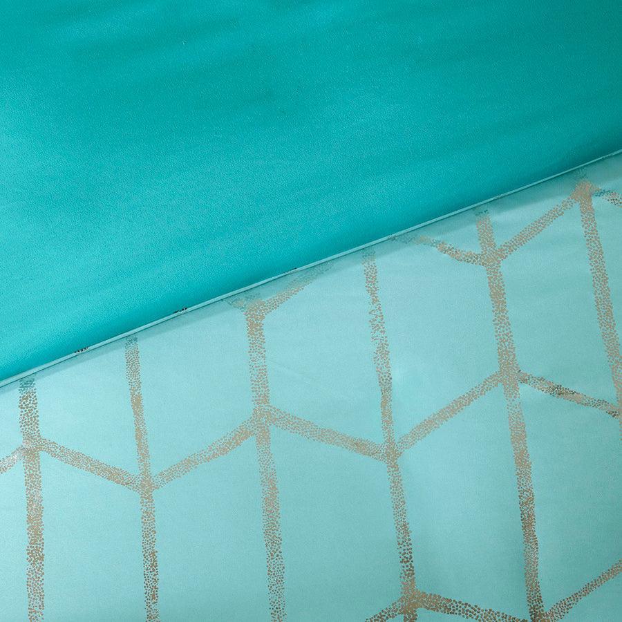 Raina Twin/Twin XL Metallic Printed Duvet Cover Set Aqua & Silver Olliix.com