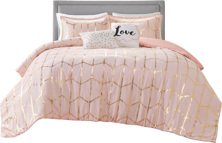 Raina Twin/Twin XL Metallic Printed Duvet Cover Set Blush & Gold Olliix.com