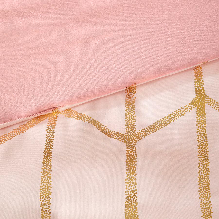 Raina Twin/Twin XL Metallic Printed Duvet Cover Set Blush & Gold Olliix.com