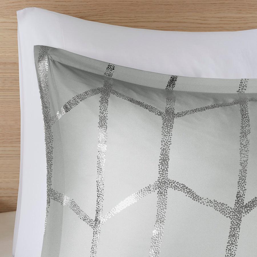 Raina Twin/Twin XL Metallic Printed Duvet Cover Set Gray & Silver Olliix.com