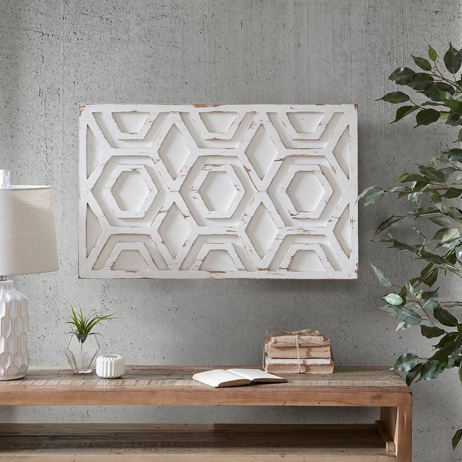 Ralston Wooden Wall Art with Pattern White Olliix.com