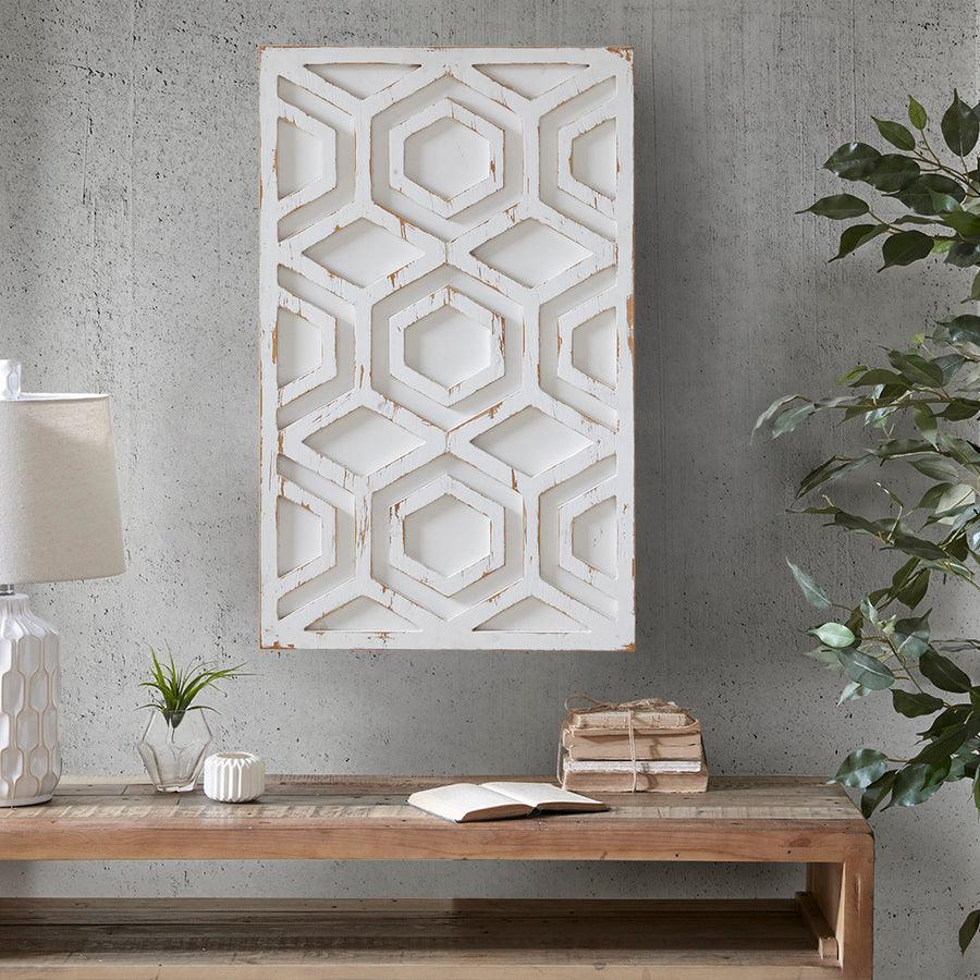 Ralston Wooden Wall Art with Pattern White Olliix.com