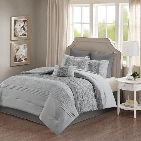 Ramsey California King Embroidered 8 Piece Traditional Comforter Set Gray Olliix.com