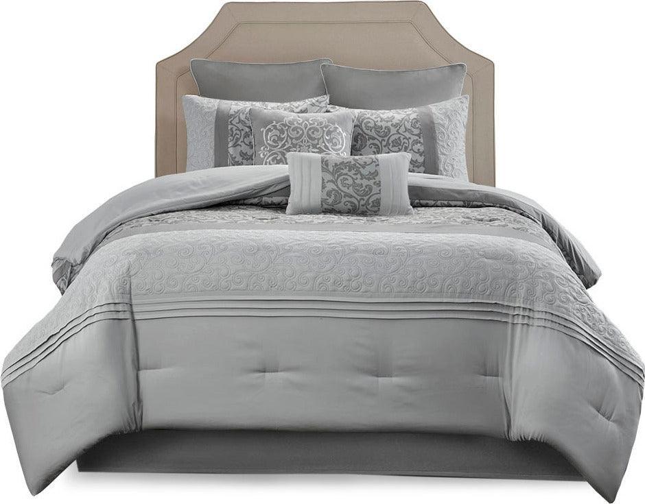 Ramsey California King Embroidered 8 Piece Traditional Comforter Set Gray Olliix.com