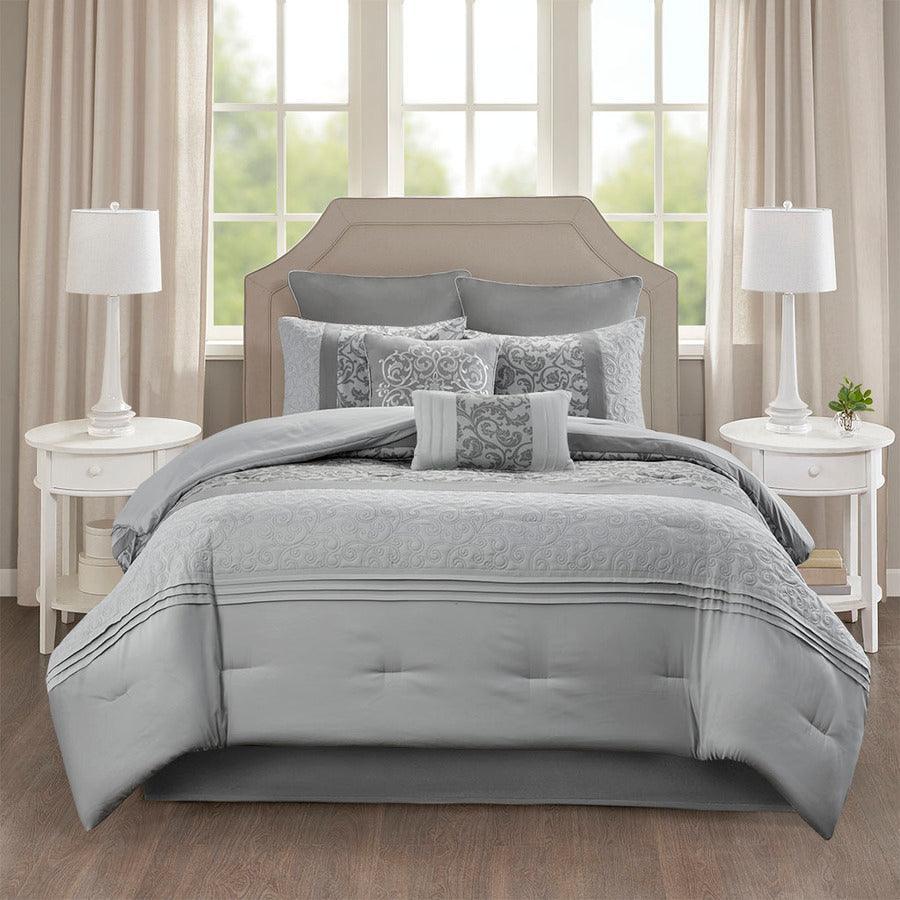 Ramsey California King Embroidered 8 Piece Traditional Comforter Set Gray Olliix.com