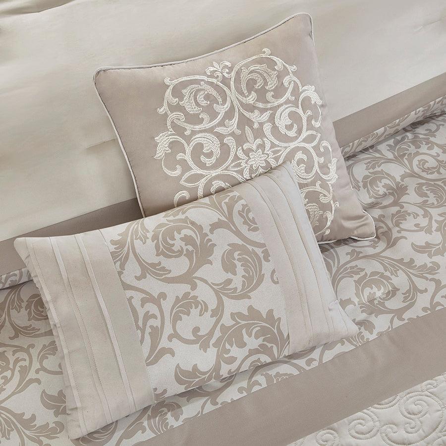 Ramsey Embroidered 8 Piece 26 " W Comforter Set Neutral Queen Olliix.com