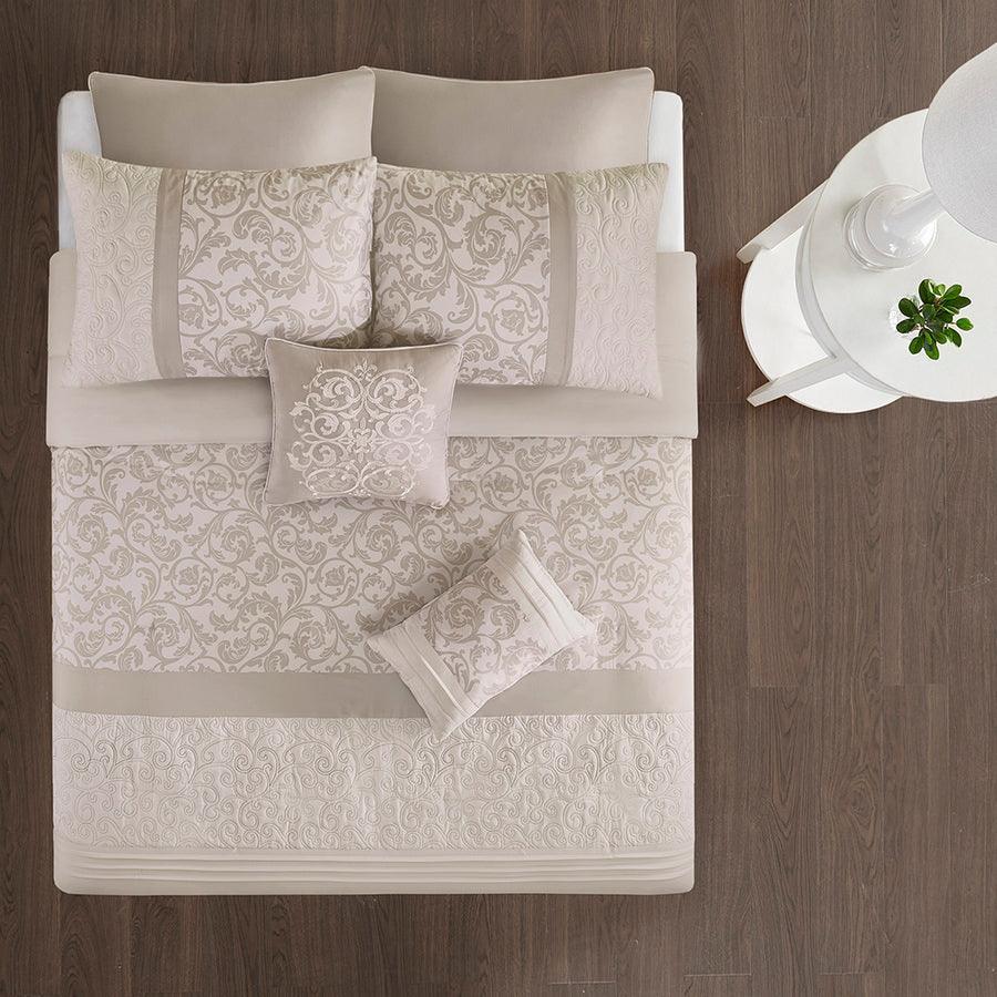 Ramsey Embroidered 8 Piece 36 " W Comforter Set Neutral King Olliix.com