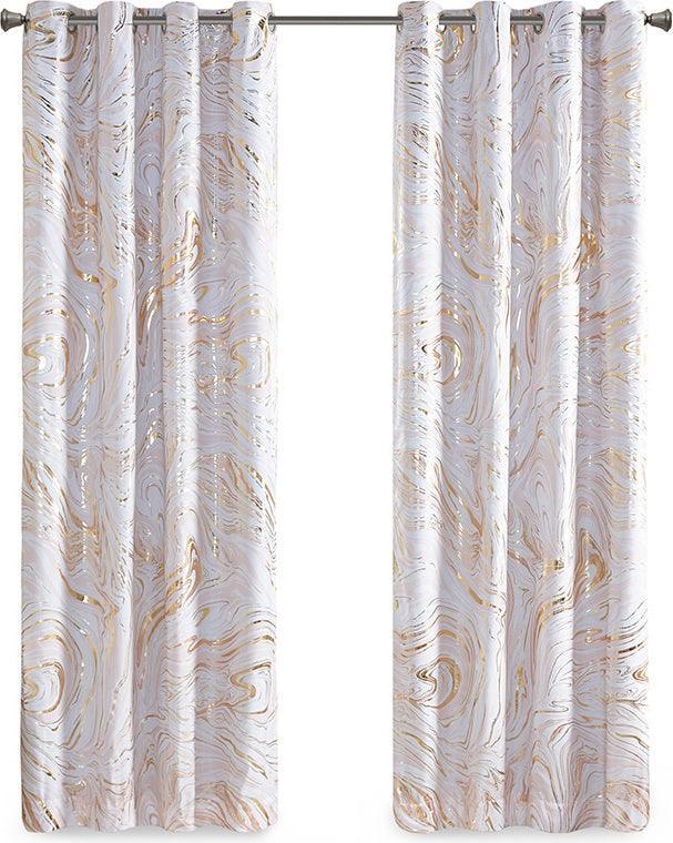 Rebecca 84" Grommet Top Metallic Printed Total Blackout Curtain Blush & Gold Olliix.com