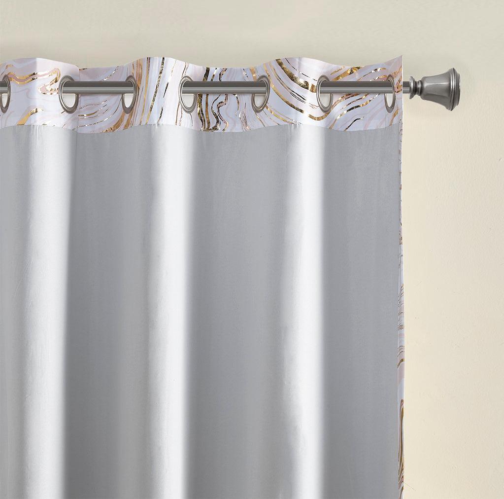 Rebecca 84" Grommet Top Metallic Printed Total Blackout Curtain Blush & Gold Olliix.com