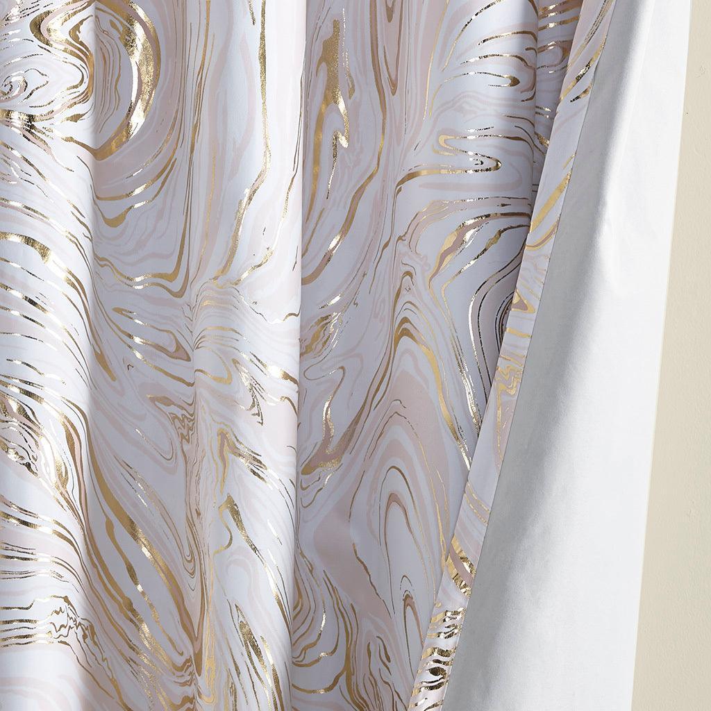 Rebecca 84" Grommet Top Metallic Printed Total Blackout Curtain Blush & Gold Olliix.com