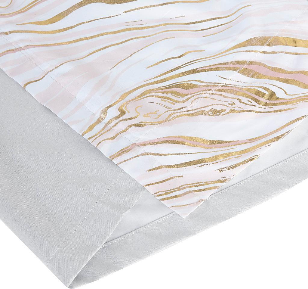 Rebecca 84" Grommet Top Metallic Printed Total Blackout Curtain Blush & Gold Olliix.com