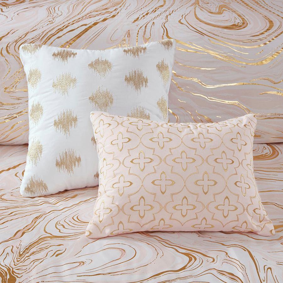 Rebecca King/California King Metallic Printed Comforter Set Blush & Gold Olliix.com