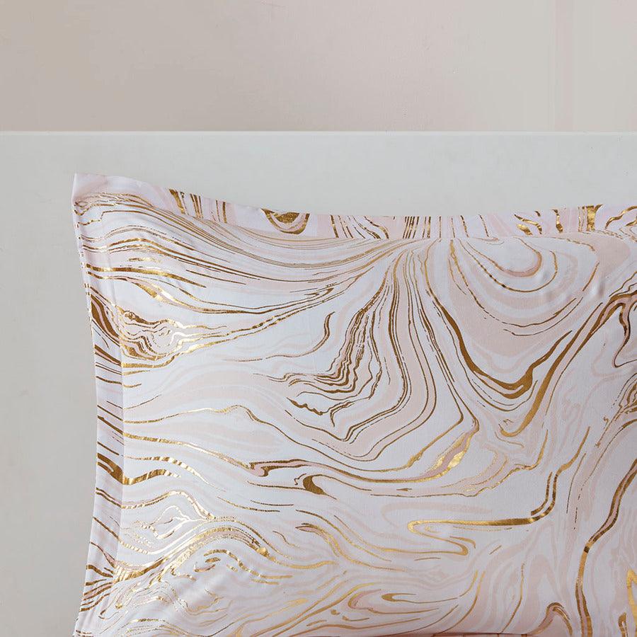 Rebecca King/California King Metallic Printed Comforter Set Blush & Gold Olliix.com