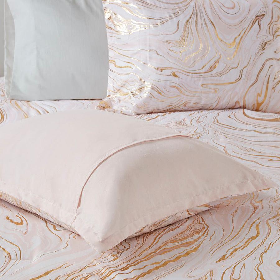 Rebecca Transitional Metallic Printed Comforter Set Blush | Gold Twin/Twin XL Olliix.com