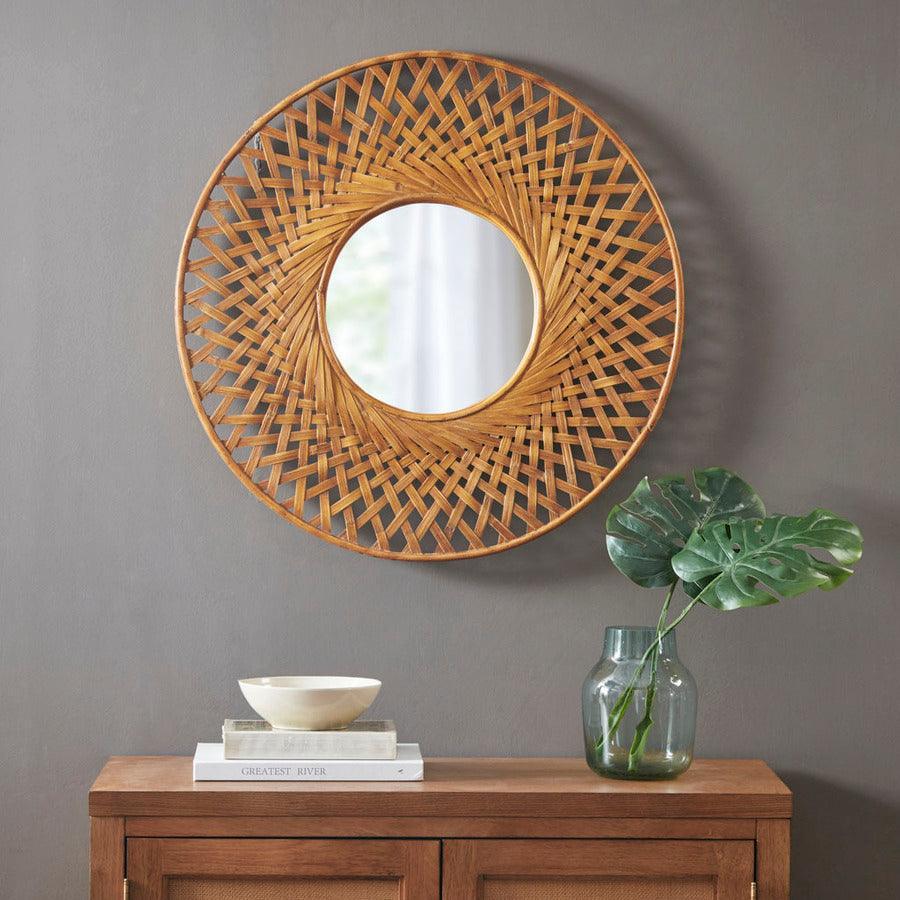 Reed Round Bamboo Wall Decor Mirror Natural Olliix.com