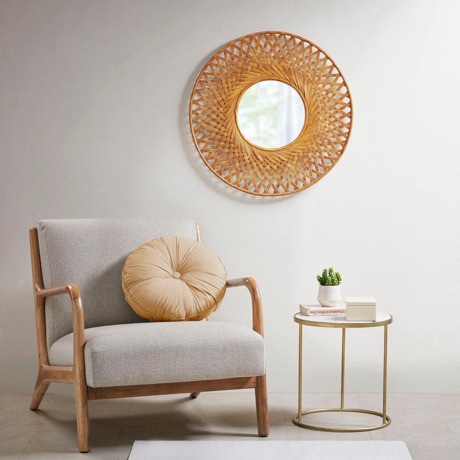 Reed Round Bamboo Wall Decor Mirror Natural Olliix.com