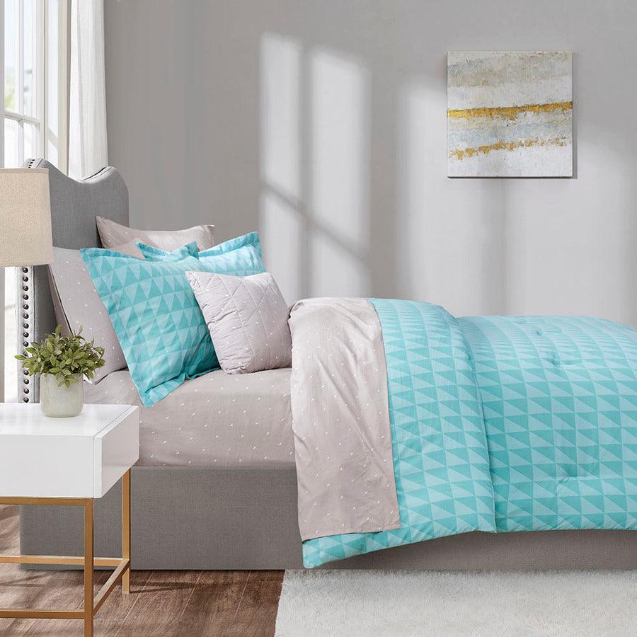 Remy Queen Reversible Complete Modern & Contemporary Bed Set includes Sheets Aqua Olliix.com