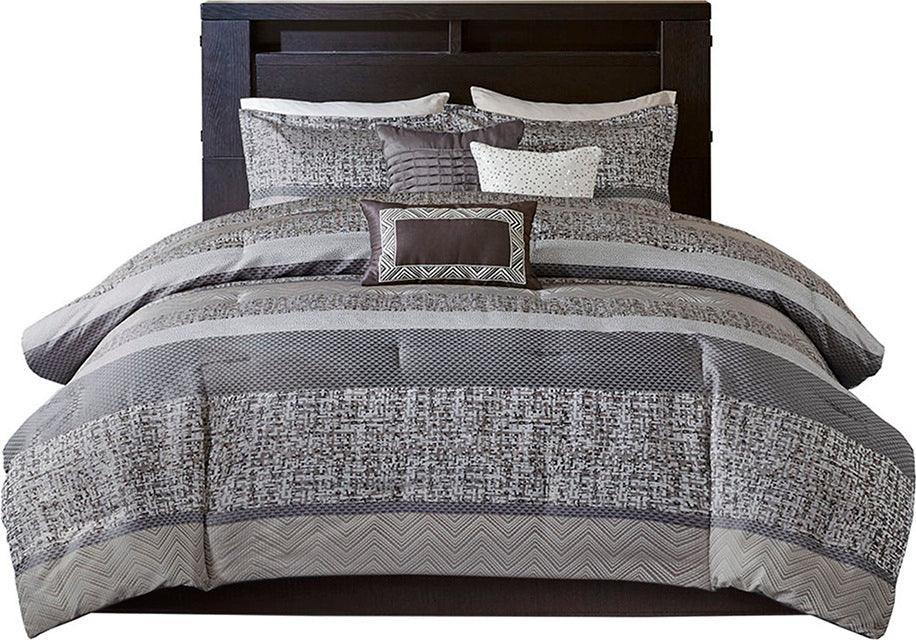 Rhapsody Casual 7 Piece Jacquard Comforter Set Gray | Taupe Cal King Olliix.com