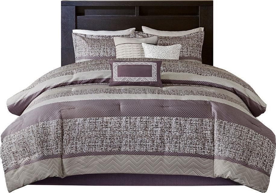 Rhapsody King 7 Piece Jacquard Transitional Comforter Set Purple Olliix.com